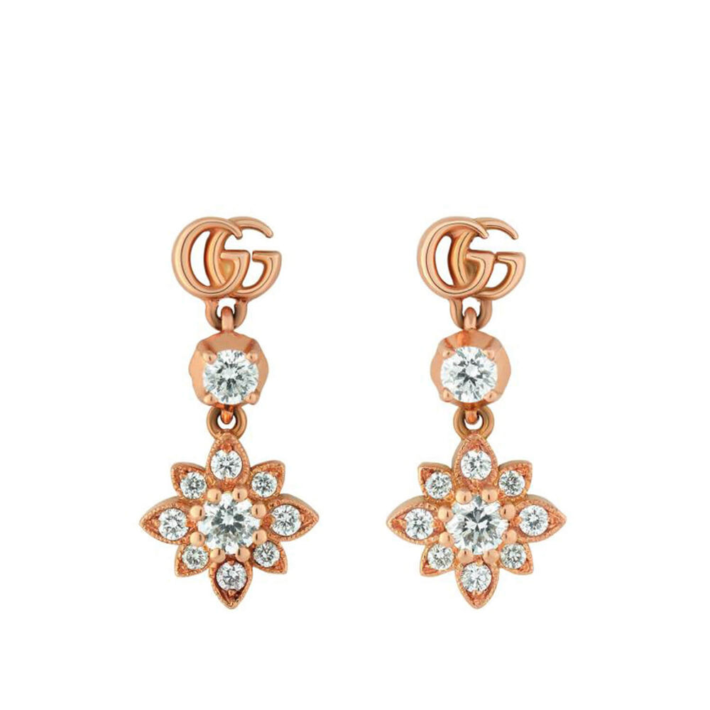 Gucci Flora 18ct Rose Gold Diamond Drop Earrings image number 0