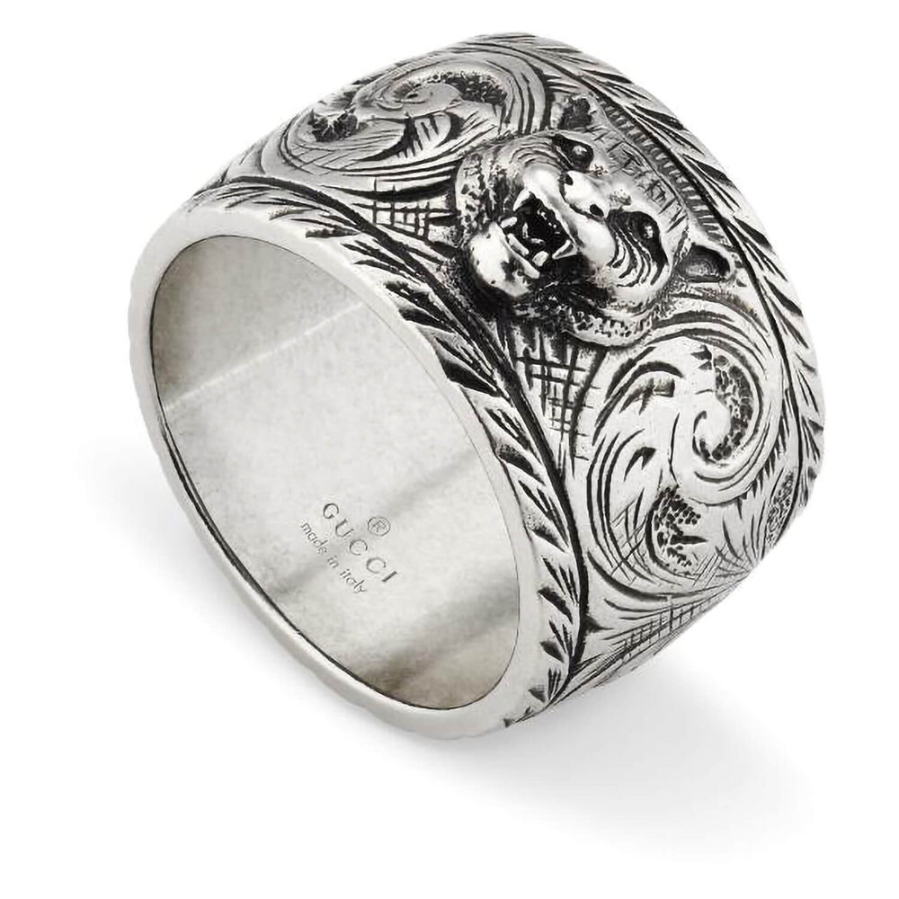 Gucci Garden Lion Motif Sterling Silver 10mm Ring (UK Size S)
