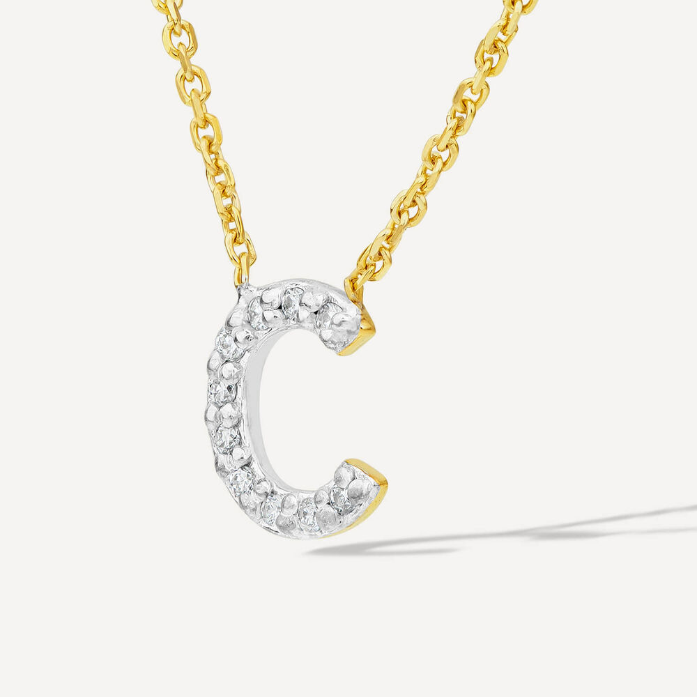9ct Yellow Gold Petite 0.04ct Diamond Initial C Necklet