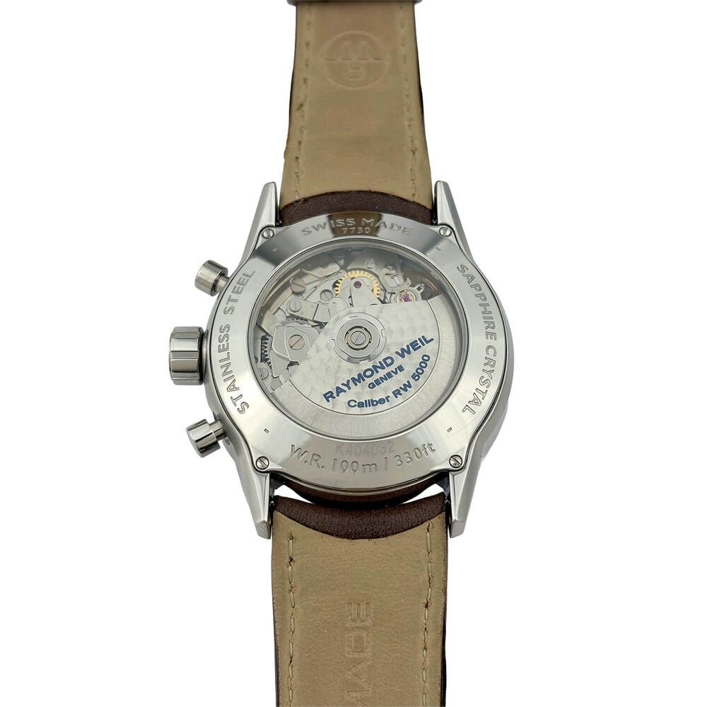 Pre-Owned Raymond Weil Freelancer 42mm Black Dial Brown Leather Strap Watch image number 2