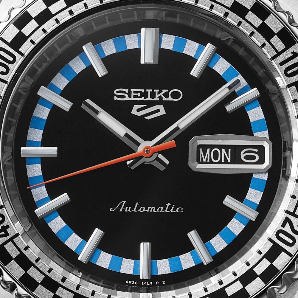 Seiko 5 Sports Black & White ‘Checker Flag’ Special Edition 42.5mm Dial Steel Bracelet Watch image number 1