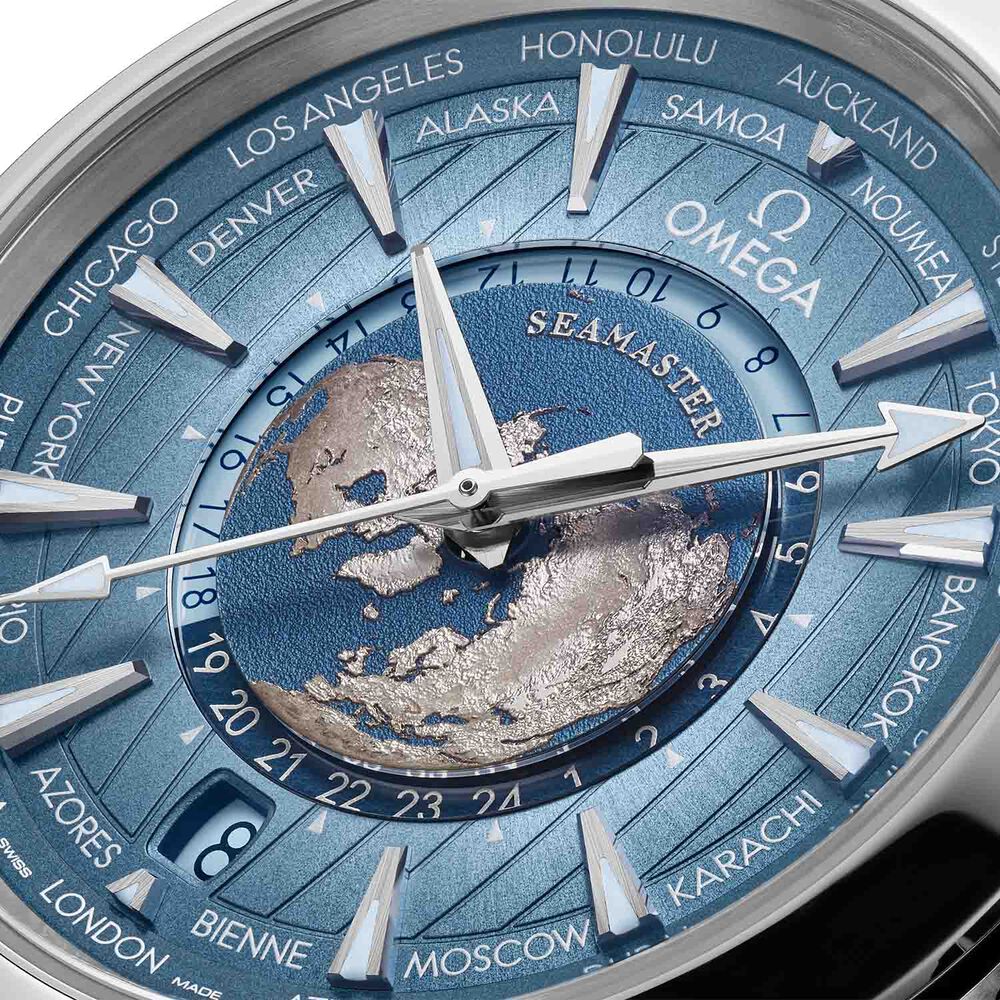 OMEGA Seamaster Aqua Terra 150M Gmt Worldtimer 43mm Summer Blue Dial Steel Bracelet Watch image number 6