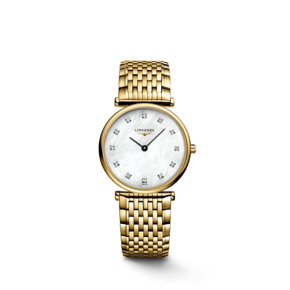 Longines La Grande Classique 29mm White Mother of Pearl Dial Gold Tone Steel Bracelet Watch