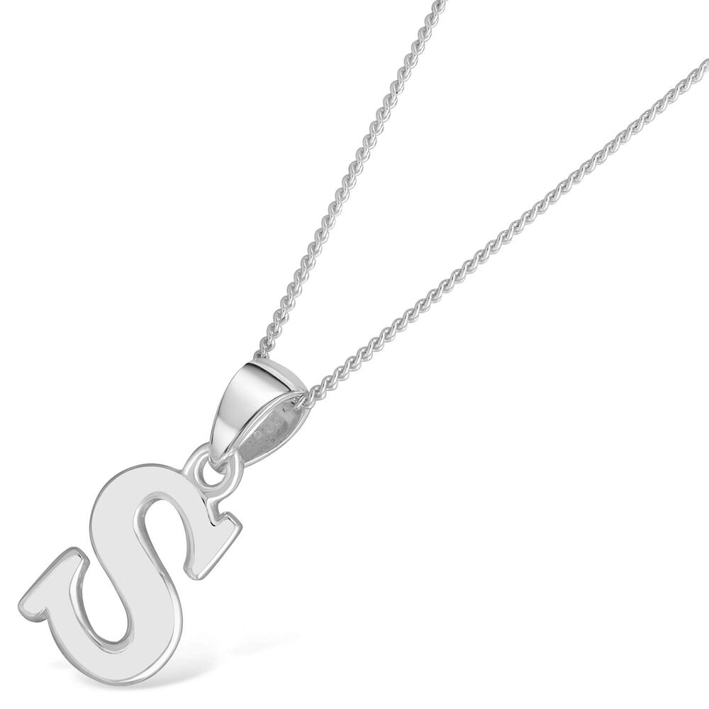 Sterling Silver Block Initial S Pendant image number 1