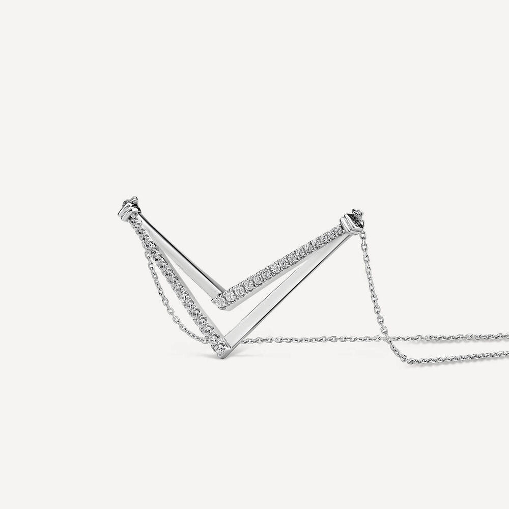 9ct White Gold Diamond Set Double V Necklet image number 1