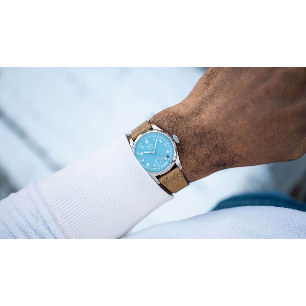 ORIS Big Crown Pointer 38mm Blue Dial Brown Strap Watch image number 2