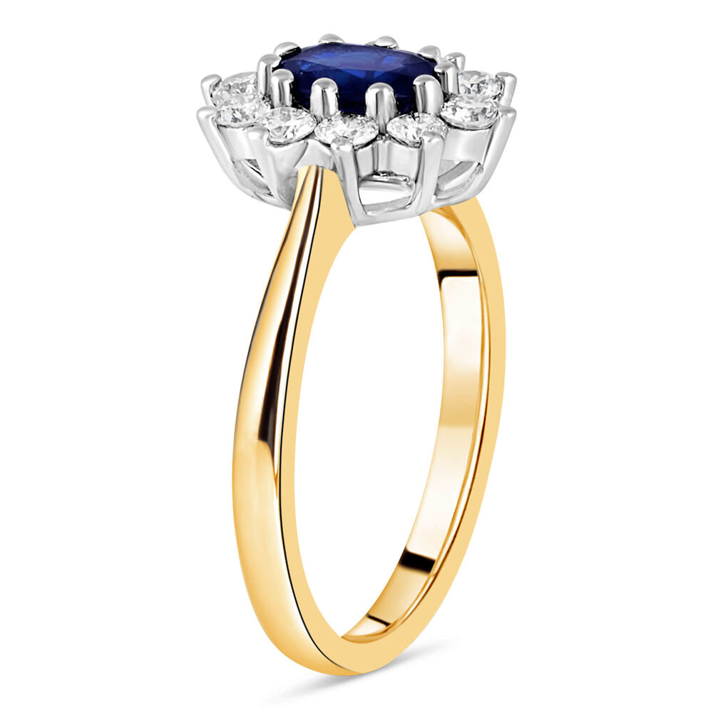 18ct gold sapphire and 0.60 carat diamond cluster ring image number 3