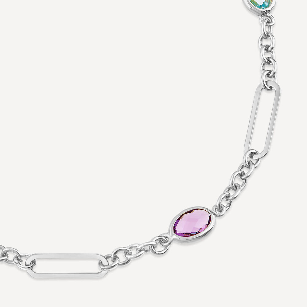9ct White Gold Oval Amethyst & Blue Topaz Link Bracelet image number 1