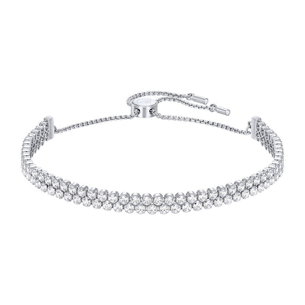 Swarovski Crystal Subtle Rhodium Plated Double Row Slider Bracelet image number 0