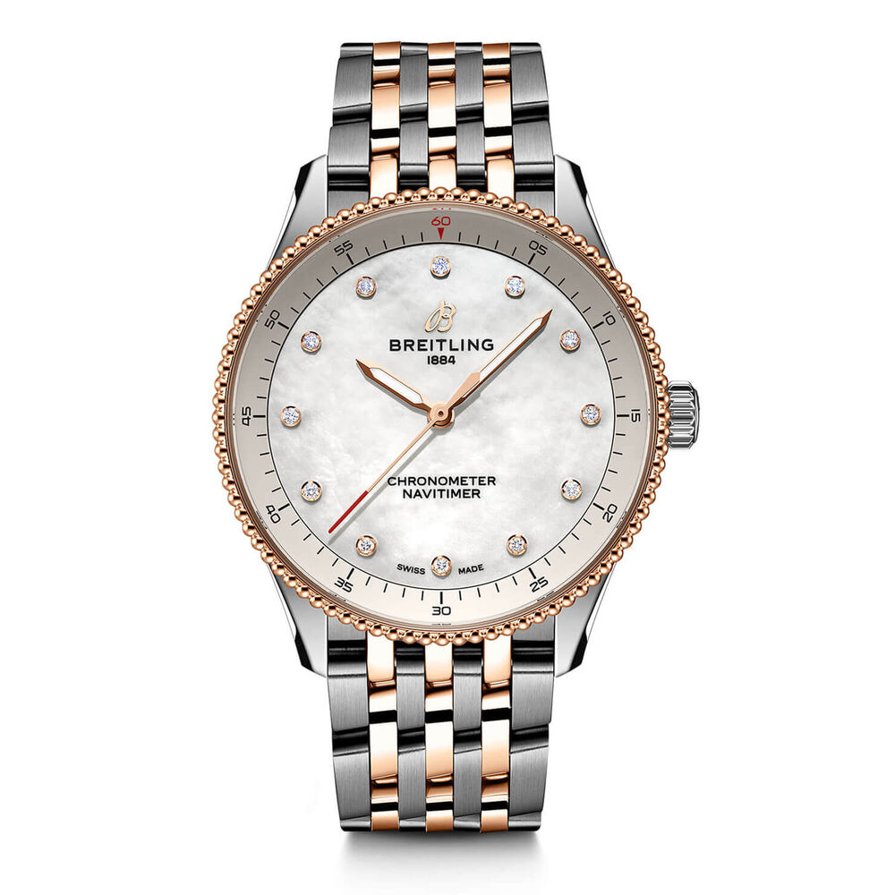 Breitling Navitimer 32mm Pearlised Lab Grown Diamond Dial Rose Gold Indexes Watch image number 0