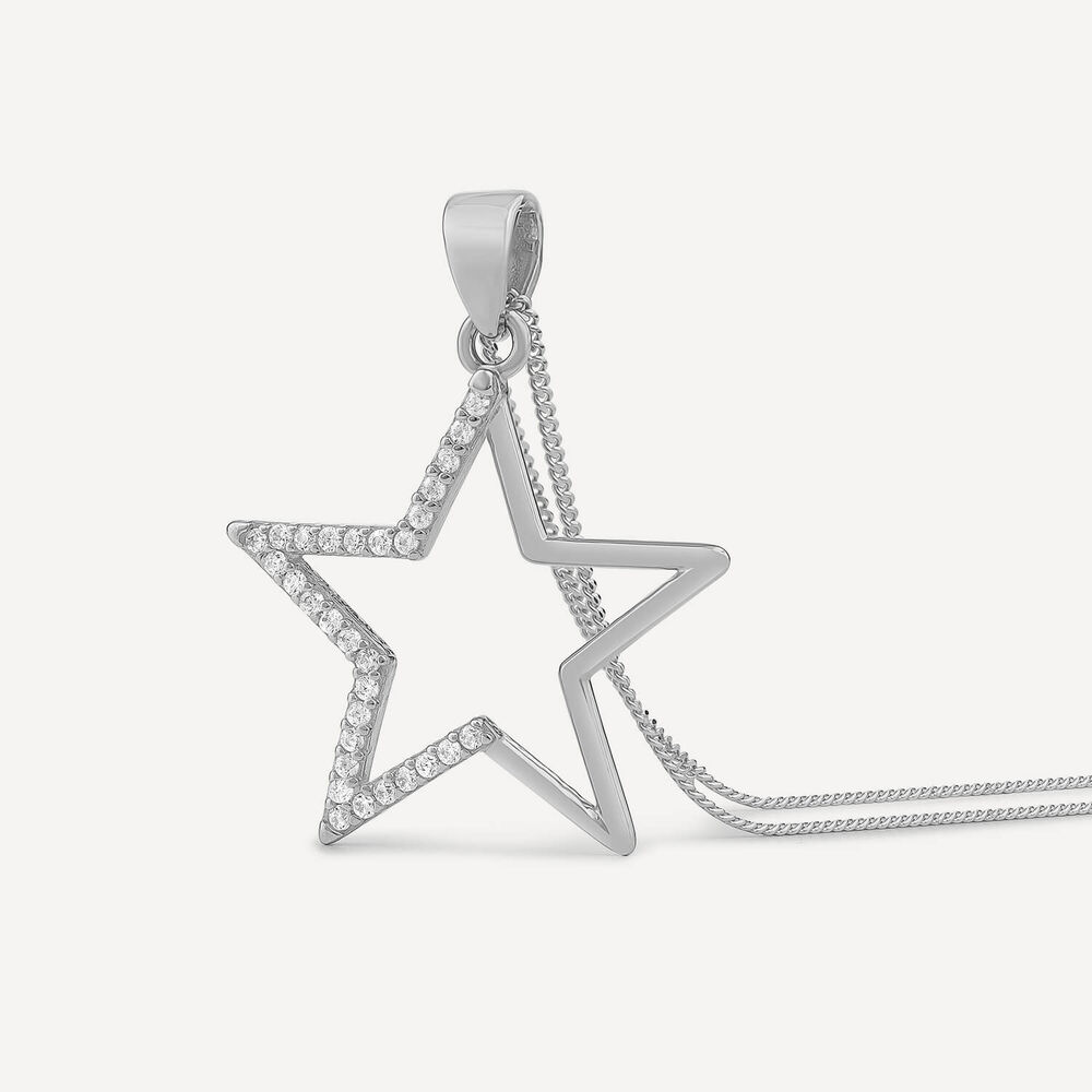 9ct White Gold Cubic Zirconia Set Star Pendant image number 2