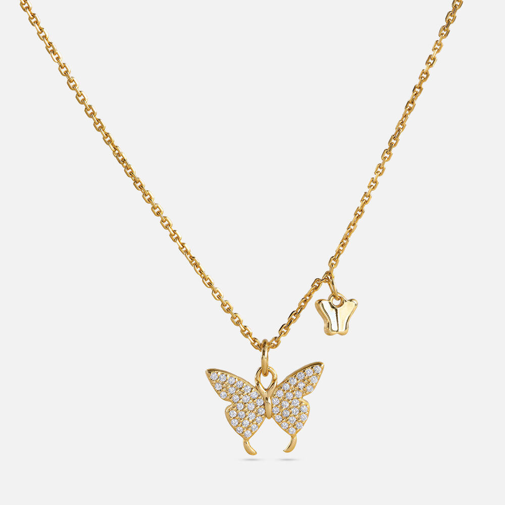 Yellow Gold Plated Sterling Silver Cubic Zirconia Butterfly Charm Pendant