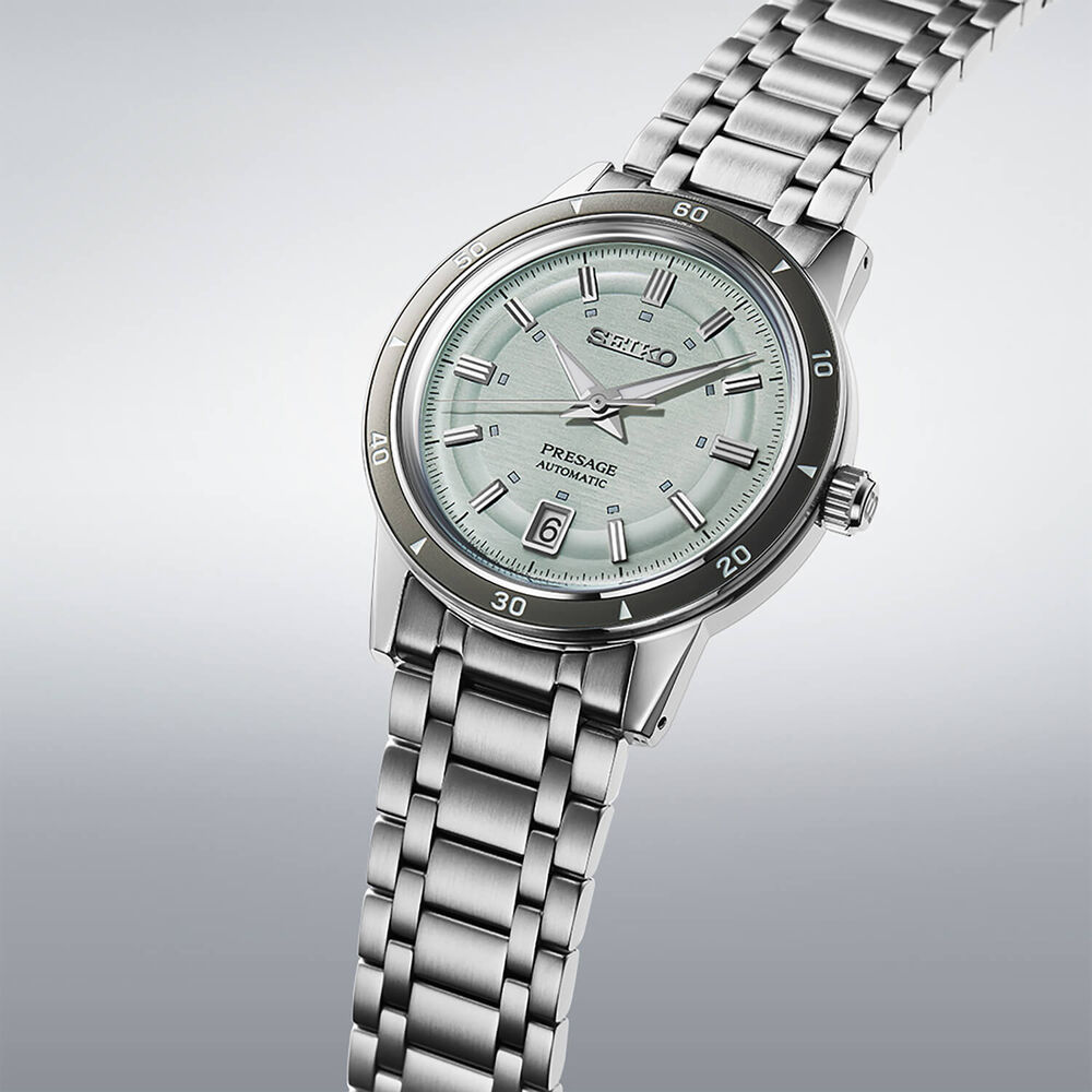 Seiko Presage Style 60s 'Ice Green' 39.5mm Dial Steel Bracelet Watch image number 2