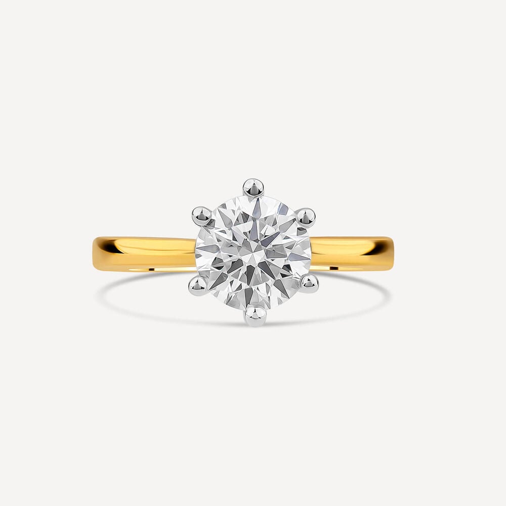 Born 18ct Yellow Gold 1.50ct Round Lab Grown Diamond 6 Claw Set Solitaire Ring image number 1
