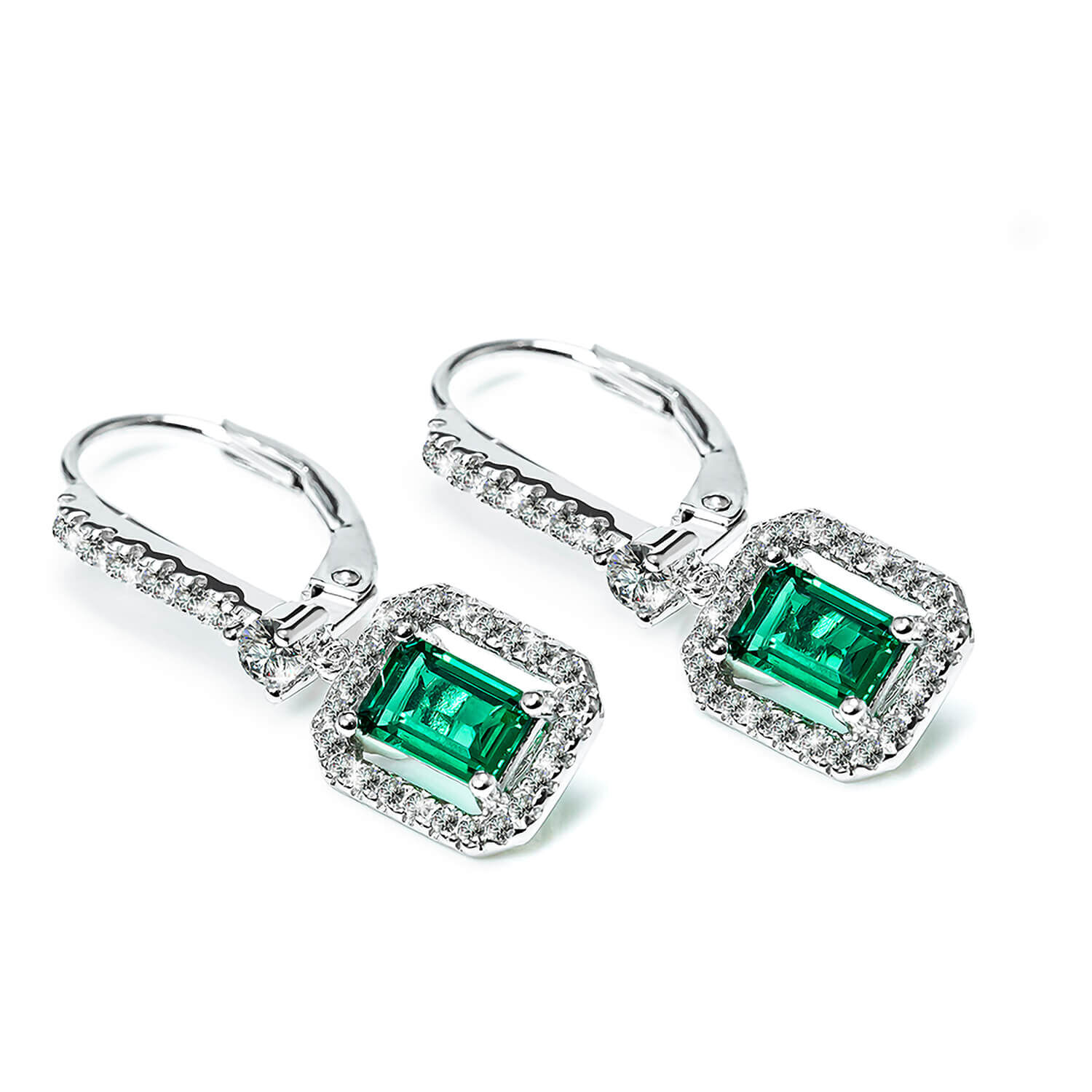 CARAT London Silver Moxie Emerald Green Borderset Drop Earrings