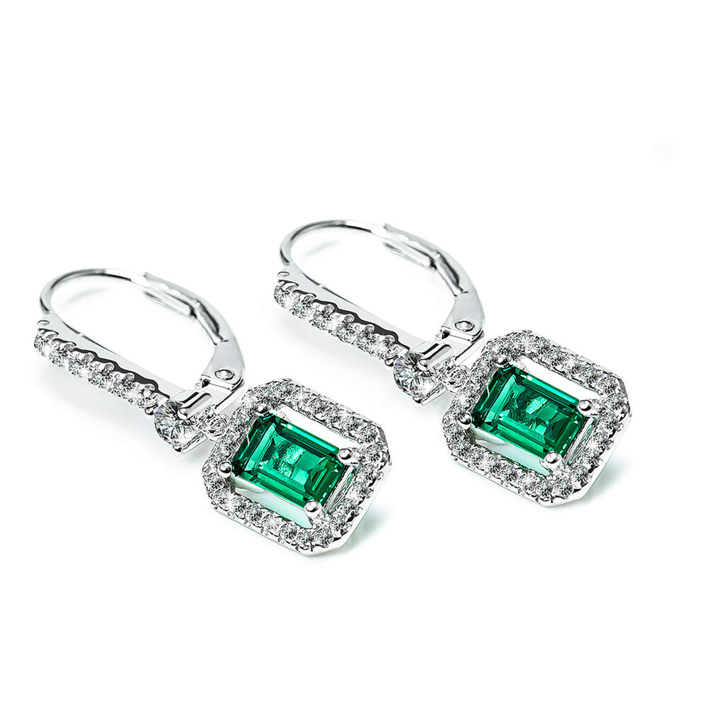 CARAT* London Silver Moxie Emerald Green Borderset Drop Earrings image number 1