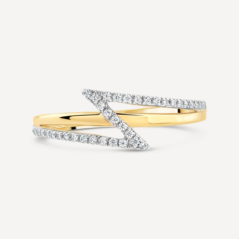 9ct Yellow Gold Diamond Lightning Bolt Shaped Ring