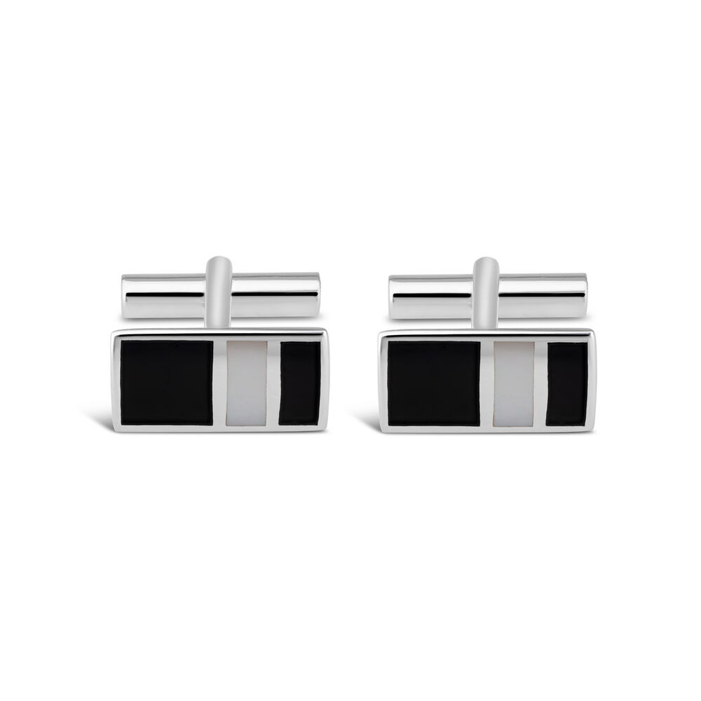Gents Sterling Silver Onyx & Mother of Pearl Cufflinks