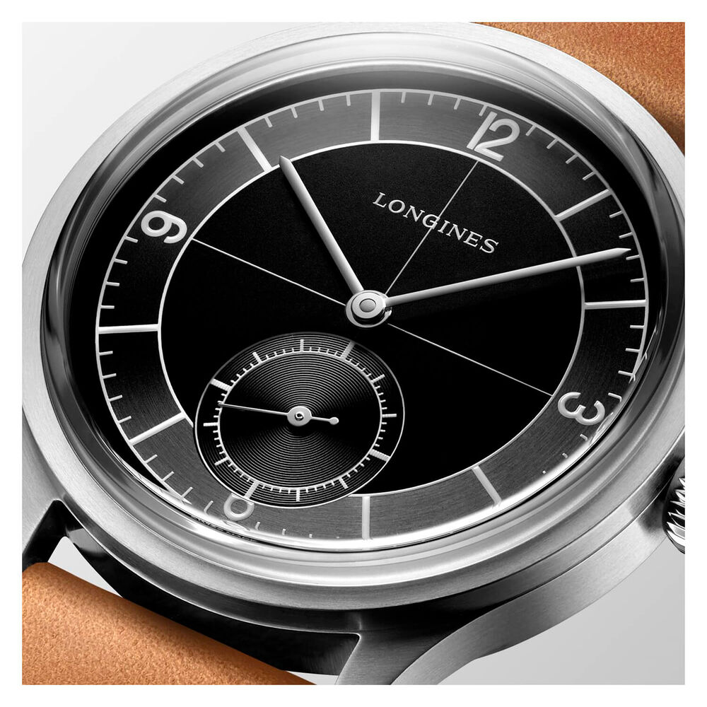 Longines Heritage Classic 38.5mm Grey Dial Steel Case Brown Strap Watch image number 4