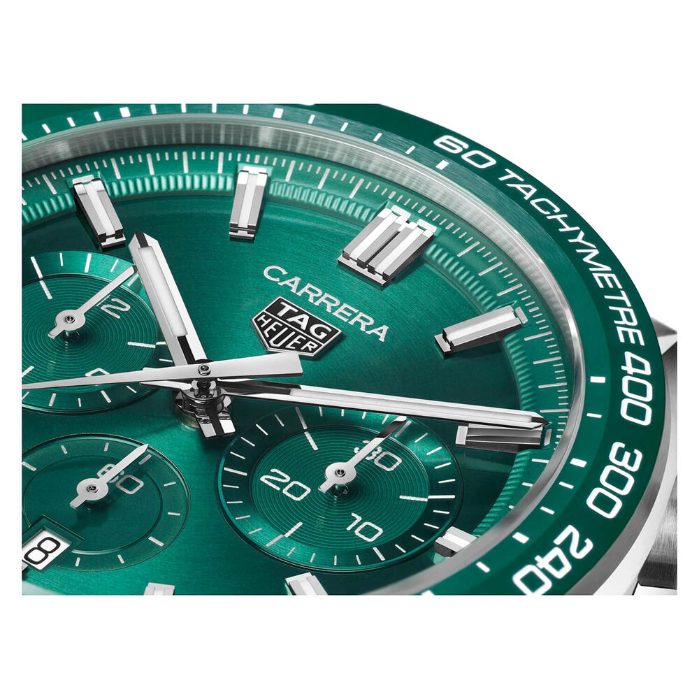TAG Heuer Carrera 44mm Green Chronograph Dial Steel Case & Bracelet Watch image number 3