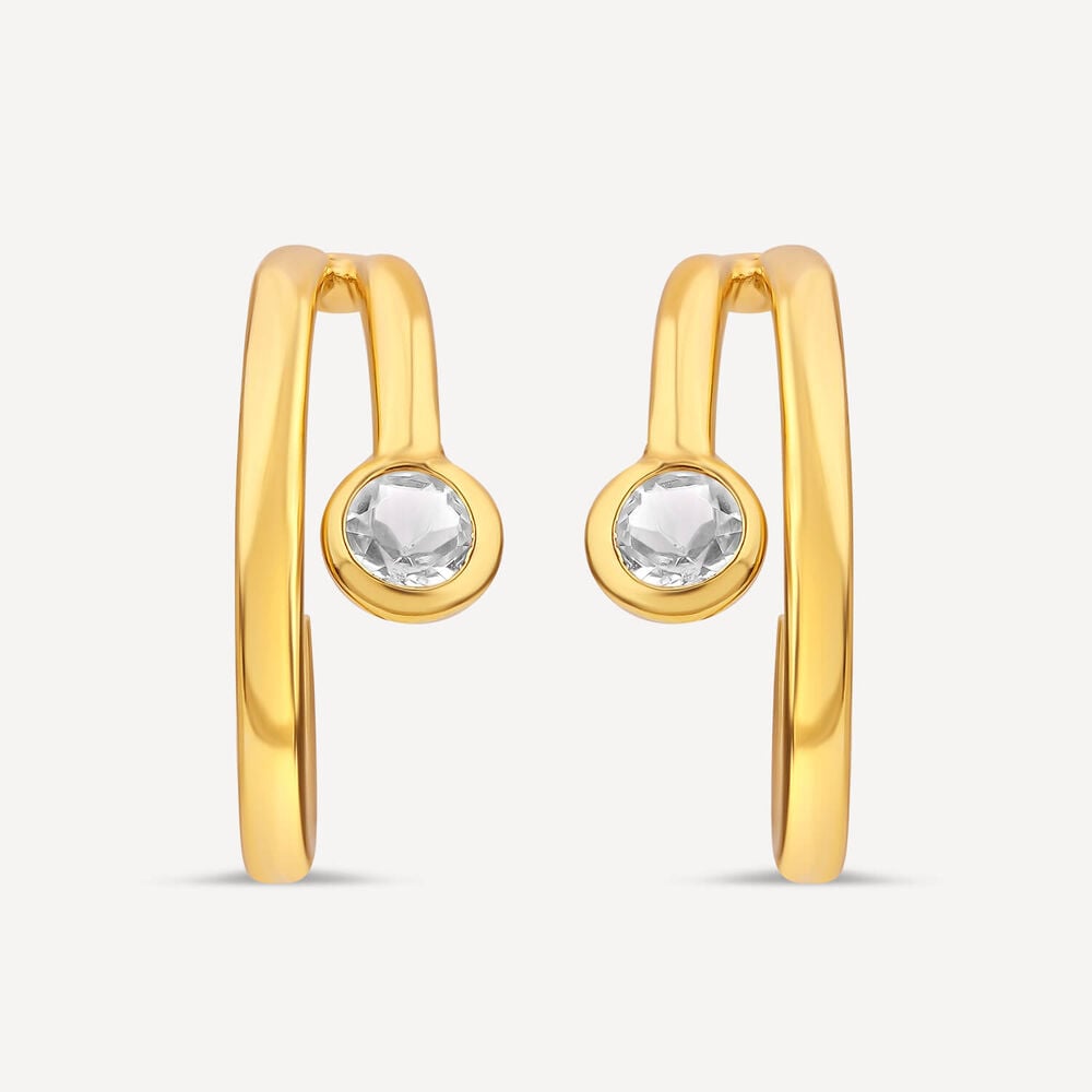 Yellow Gold Plated Sterling Silver Cubic Zirconia Open Double Hoop Earrings