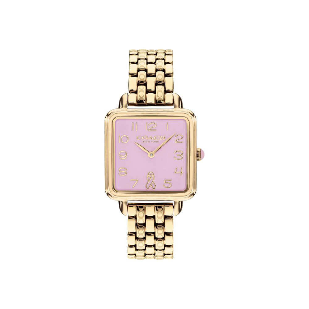 Coach Cass 28mm Pink Dial Gold Tone Steel Bracelet Watch