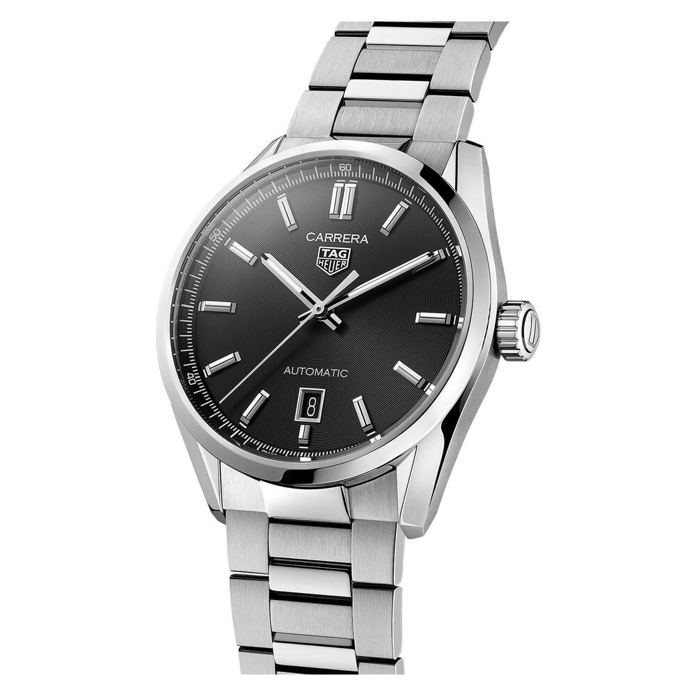 TAG Heuer Carrera Date 39mm Black Dial Stainless Steel Bracelet Watch image number 1