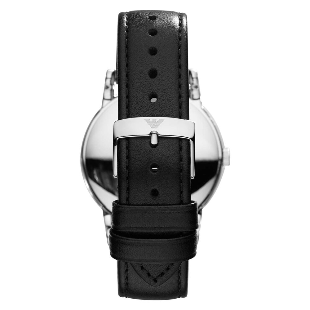 Emporio Armani men's black dial leather strap watch image number 2