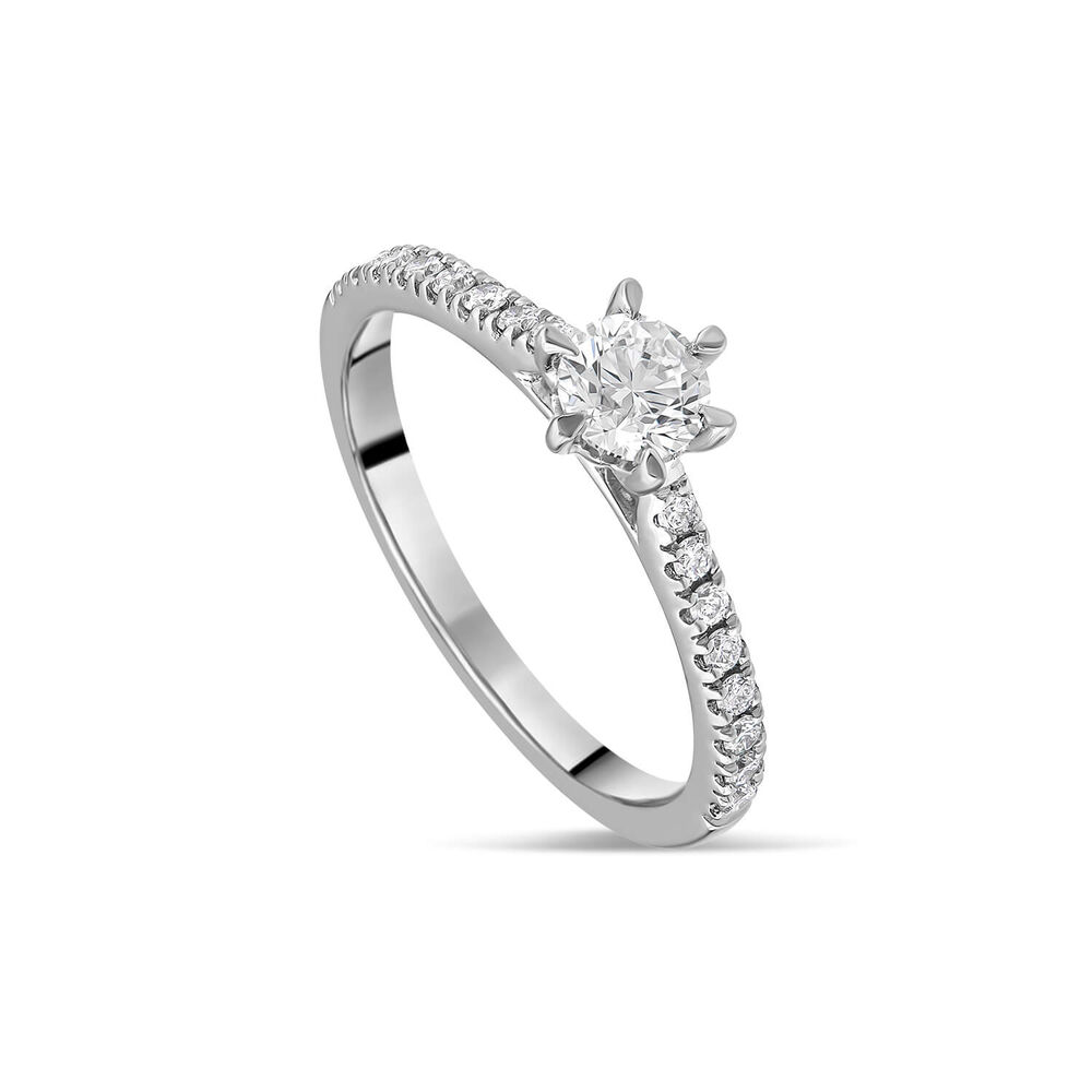 Platinum 0.40ct Round Diamond Six Claw Solitaire & Shoulders Ring image number 0