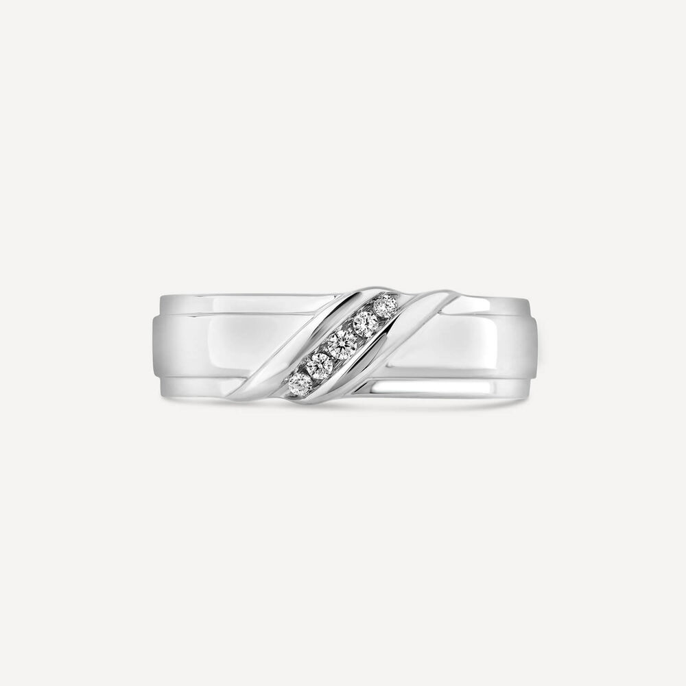9ct White Gold Orchid Five 6MM Diamond Crossover Centre Polished Wedding Ring image number 1