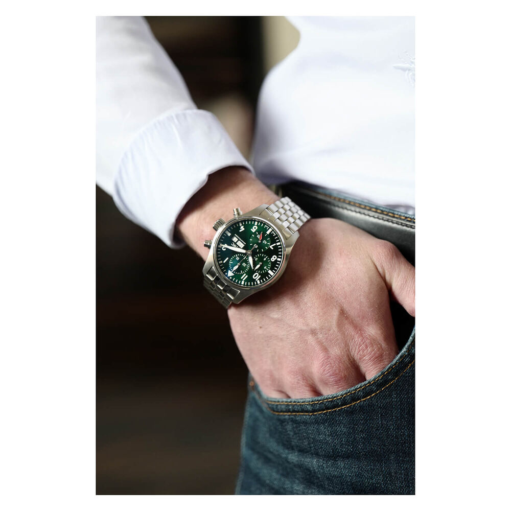 IWC Schaffhausen Pilot's Chronograph 41 Green Dial Steel Case Bracelet Watch image number 6