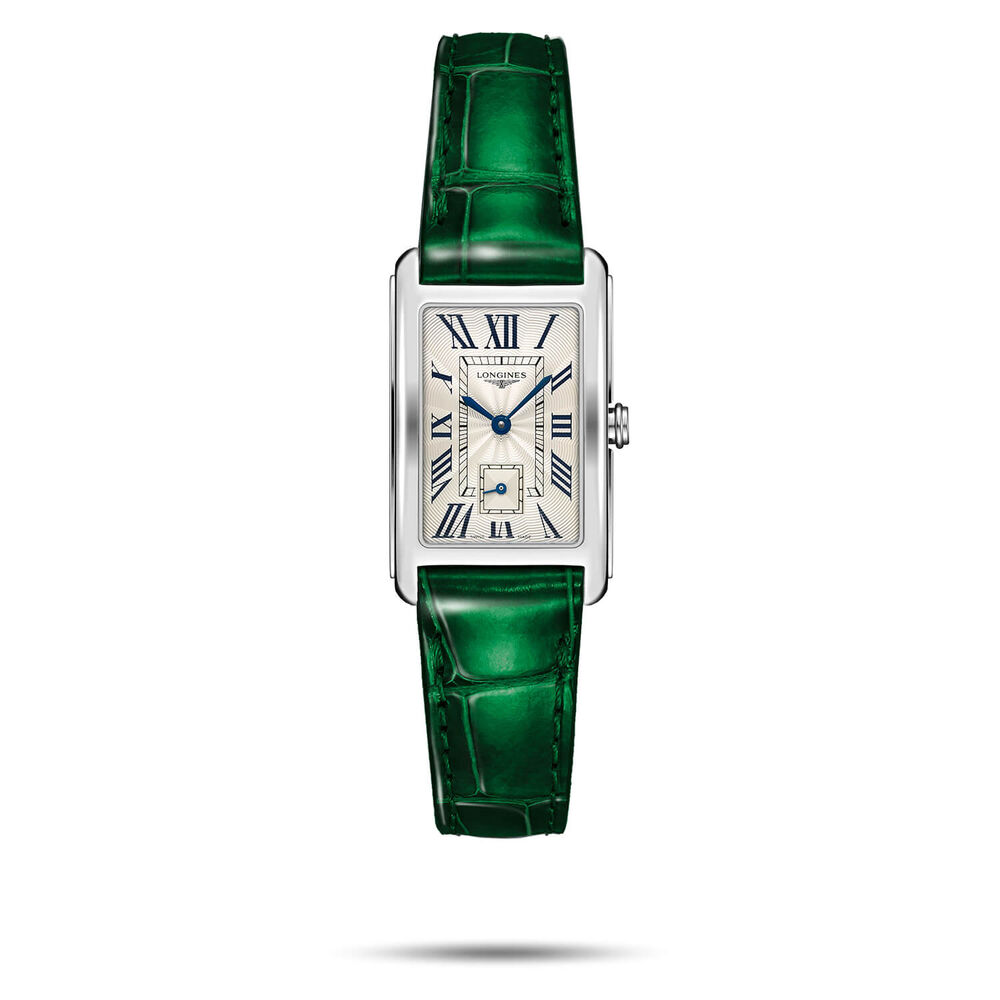 Longines DolceVita 23.30x37.00mm Quartz Silver Dial Steel Case Green Leather Strap Watch