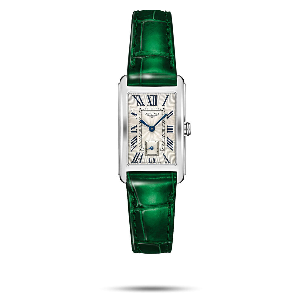 Longines DolceVita 23.30x37.00mm Quartz Silver Dial Steel Case Green Leather Strap Watch
