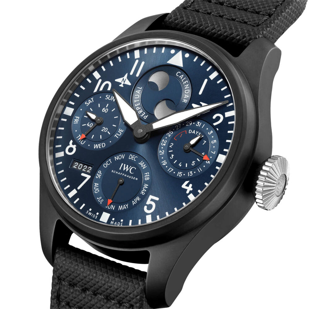 IWC Schaffhausen Big Pilot's Watch Perpetual Calendar 'Rodeo Drive' Blue Dial Black Strap Watch image number 4