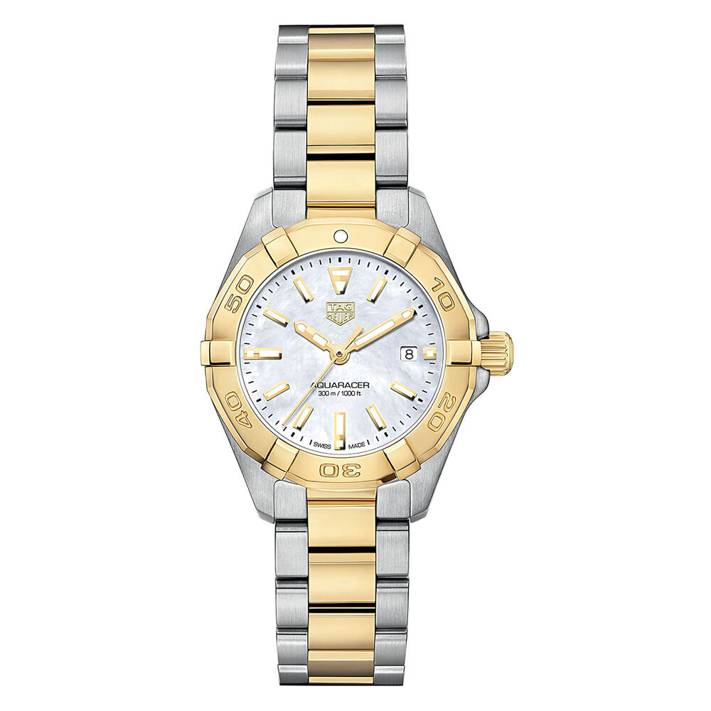 TAG Heuer Aquaracer Date 27mm MOP Dial 18k Gold Plated & Stainless Steel Bracelet Watch image number 0