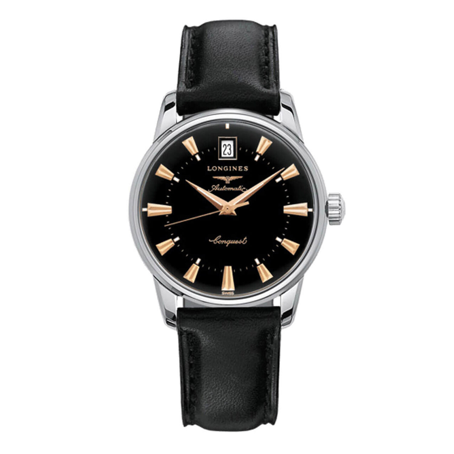 Longines Conquest Heritage Automatic Rose Gold Leather Watch