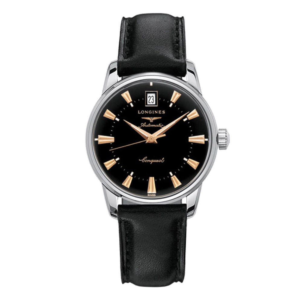 Longines Conquest Heritage automatic rose gold-tone and leather Watch image number 0