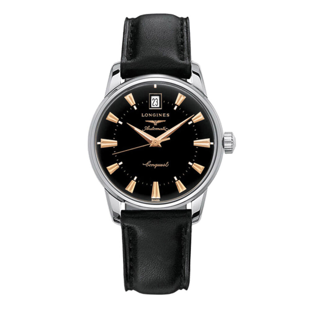 Longines Conquest Heritage automatic rose gold-tone and leather Watch