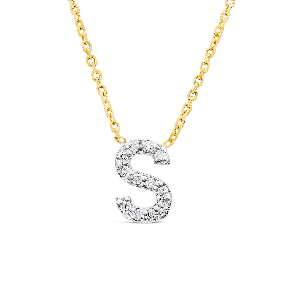 9ct Yellow Gold Petite 0.048ct Diamond Initial "S" Necklet