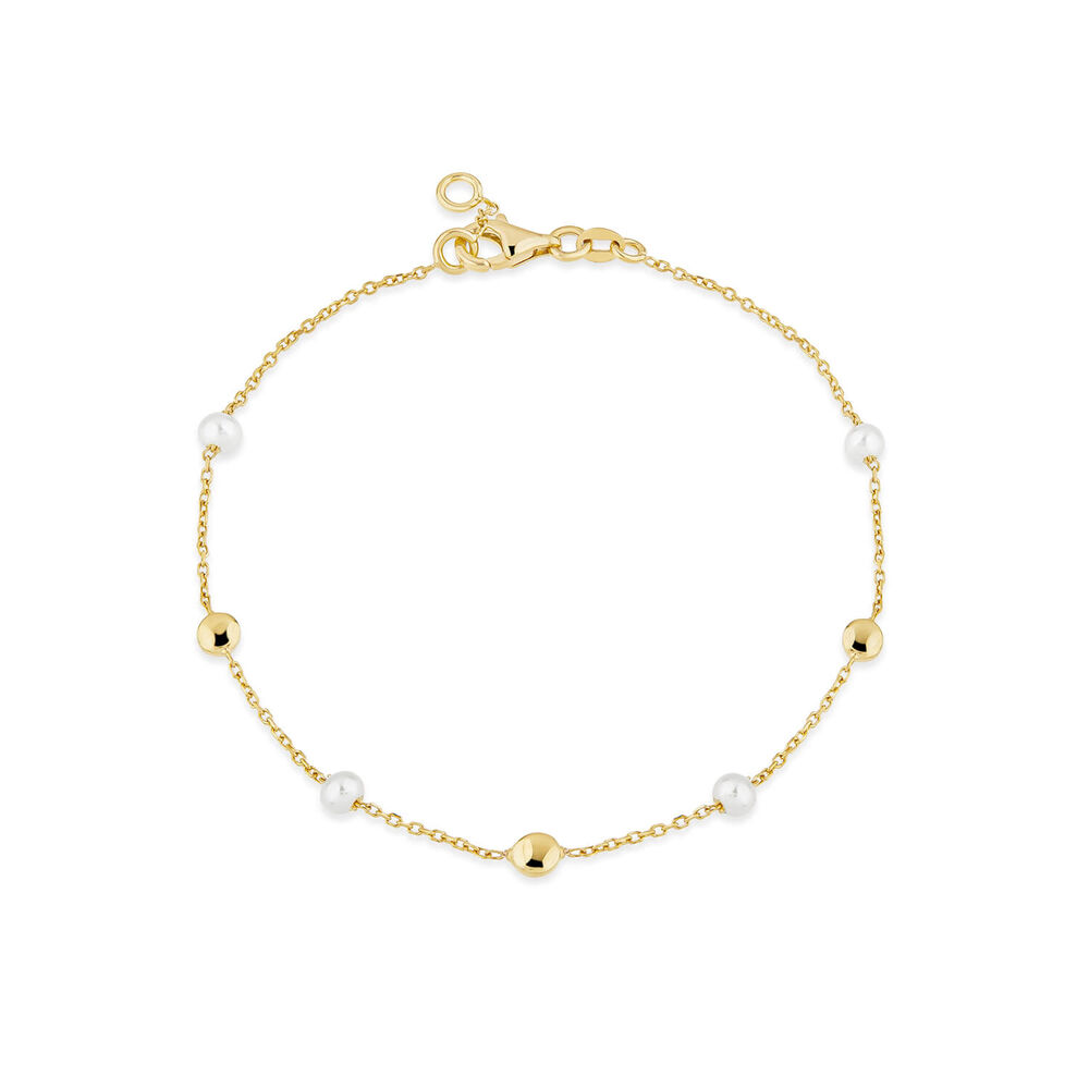 9ct Yellow Gold Pearl & Bead Station Bracelet