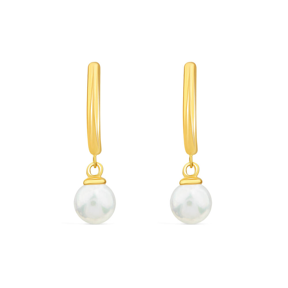 9ct Yellow Gold Hoop Pearl Drop Earrings