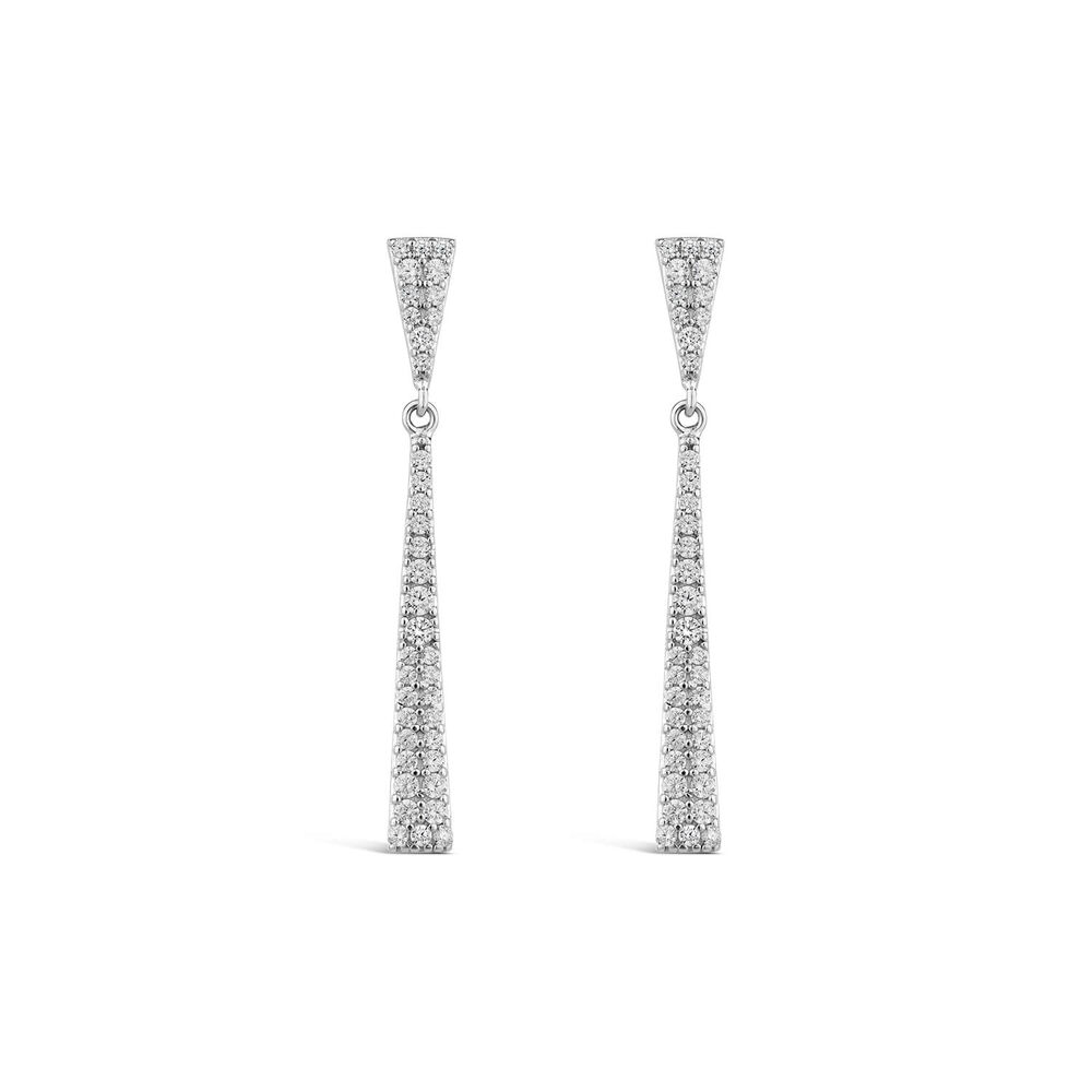 9ct White Gold Cubic Zirconia Long Triangle Drop Earrings image number 0