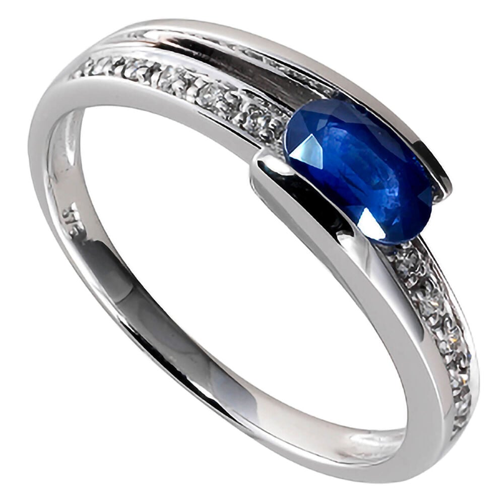 9ct white gold sapphire and diamond ring image number 0