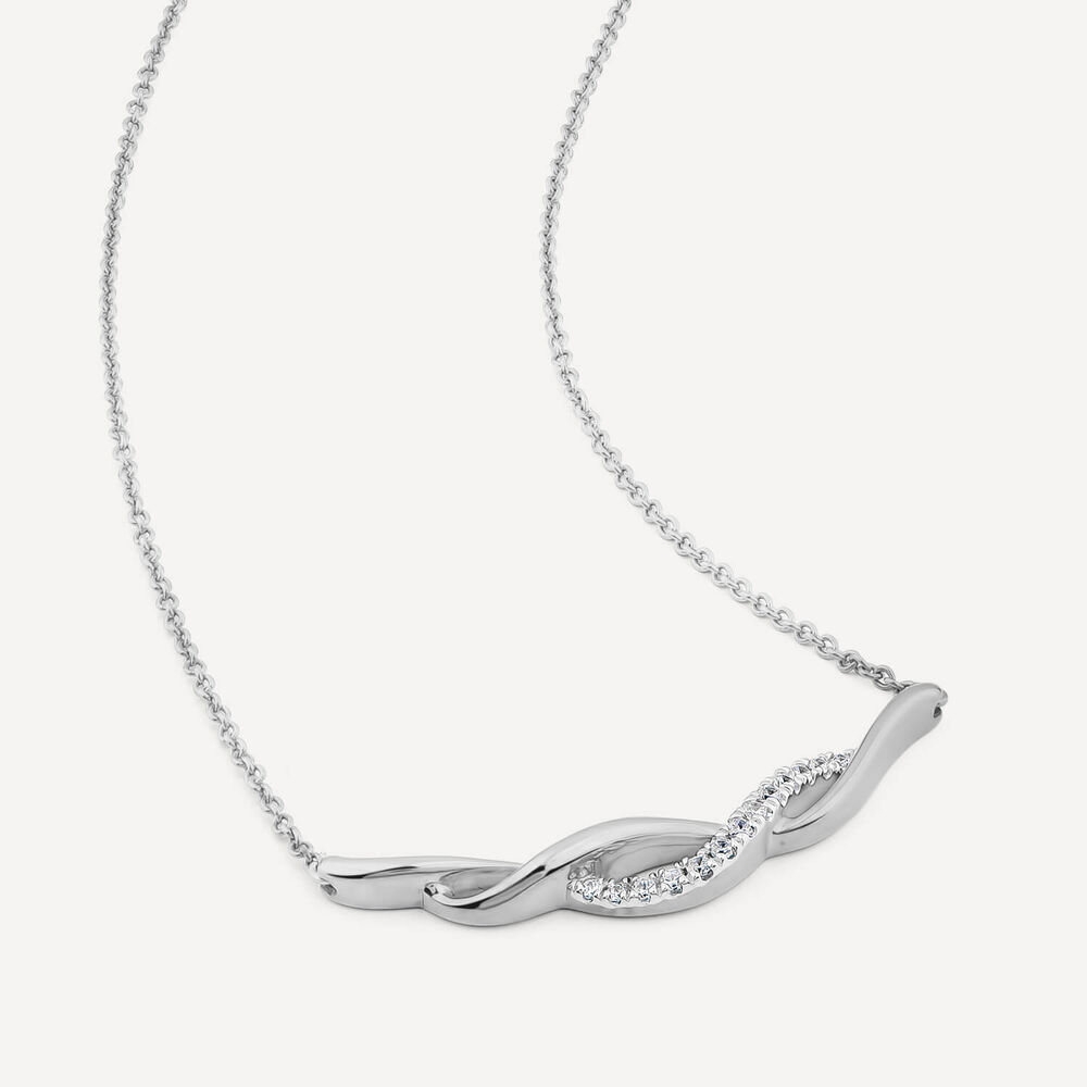 9ct White Gold 0.10ct Diamond Set Twist Hammock Necklet image number 3