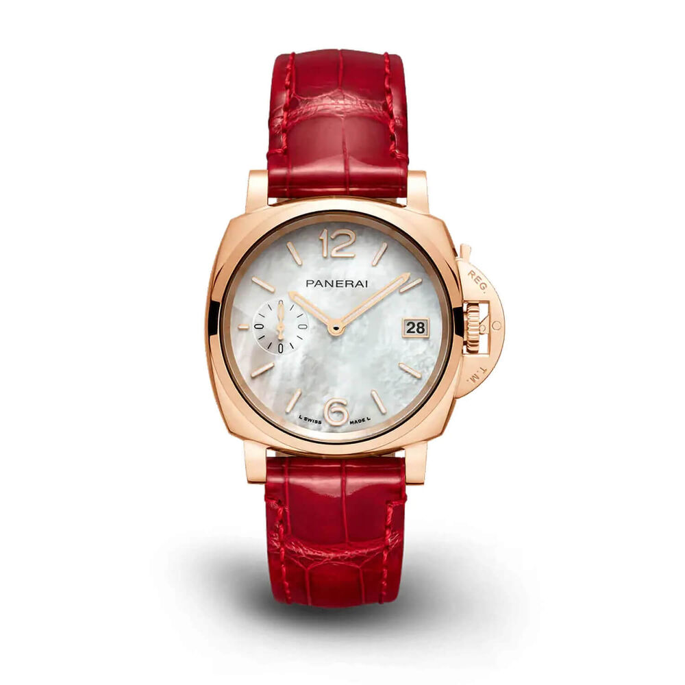 Panerai Luminor Due 38mm Goldtech™ Madreperla Pearlised Dial Red Strap Watch