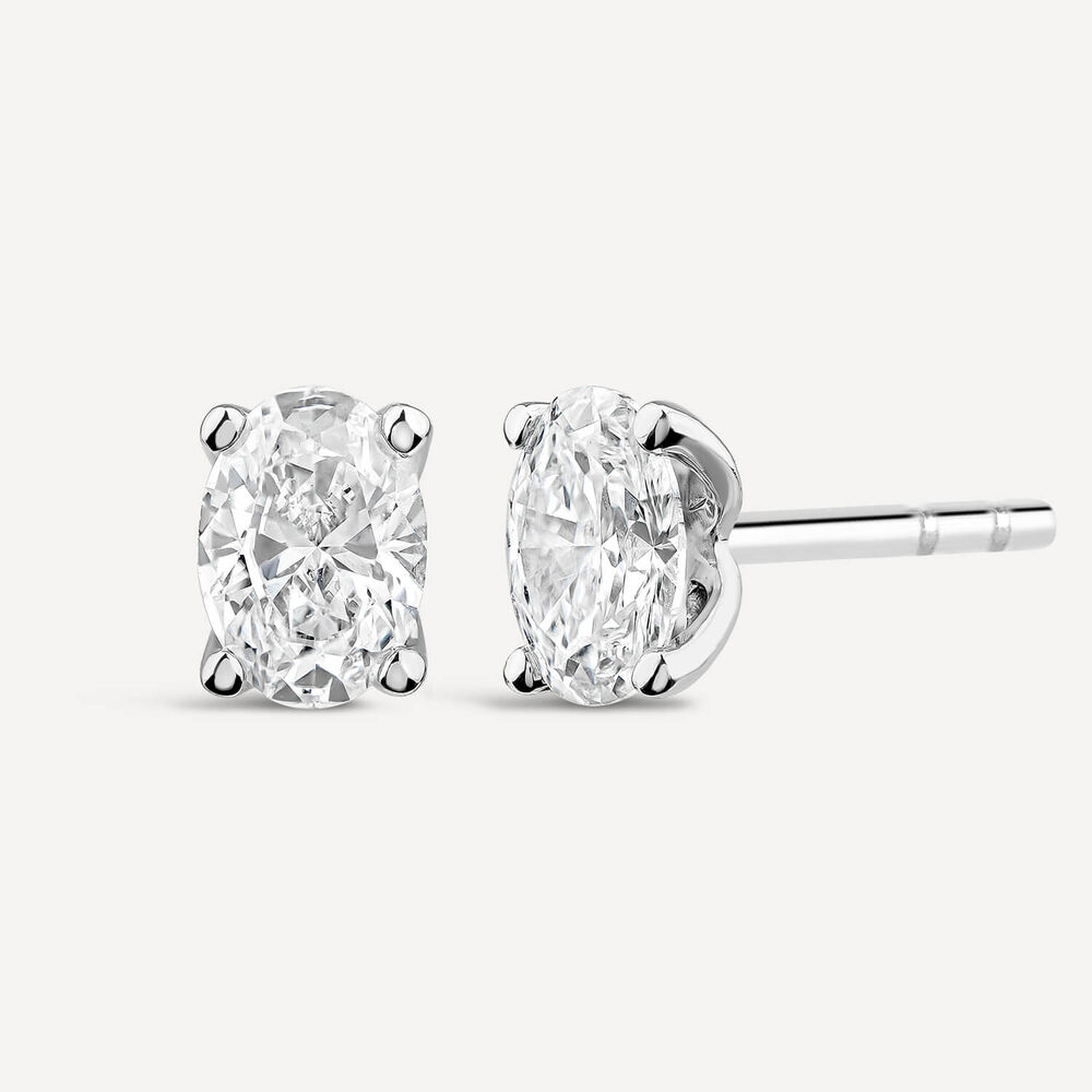 Born 9ct White Gold Lab Grown 0.80ct Diamond Oval Stud Earrings image number 1