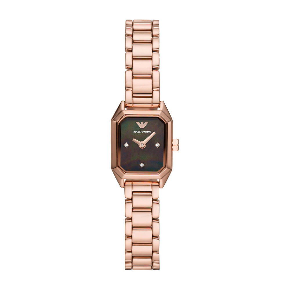 Emporio Armani Black Dial & Rose Gold-Toned Bracelet 18mm Watch