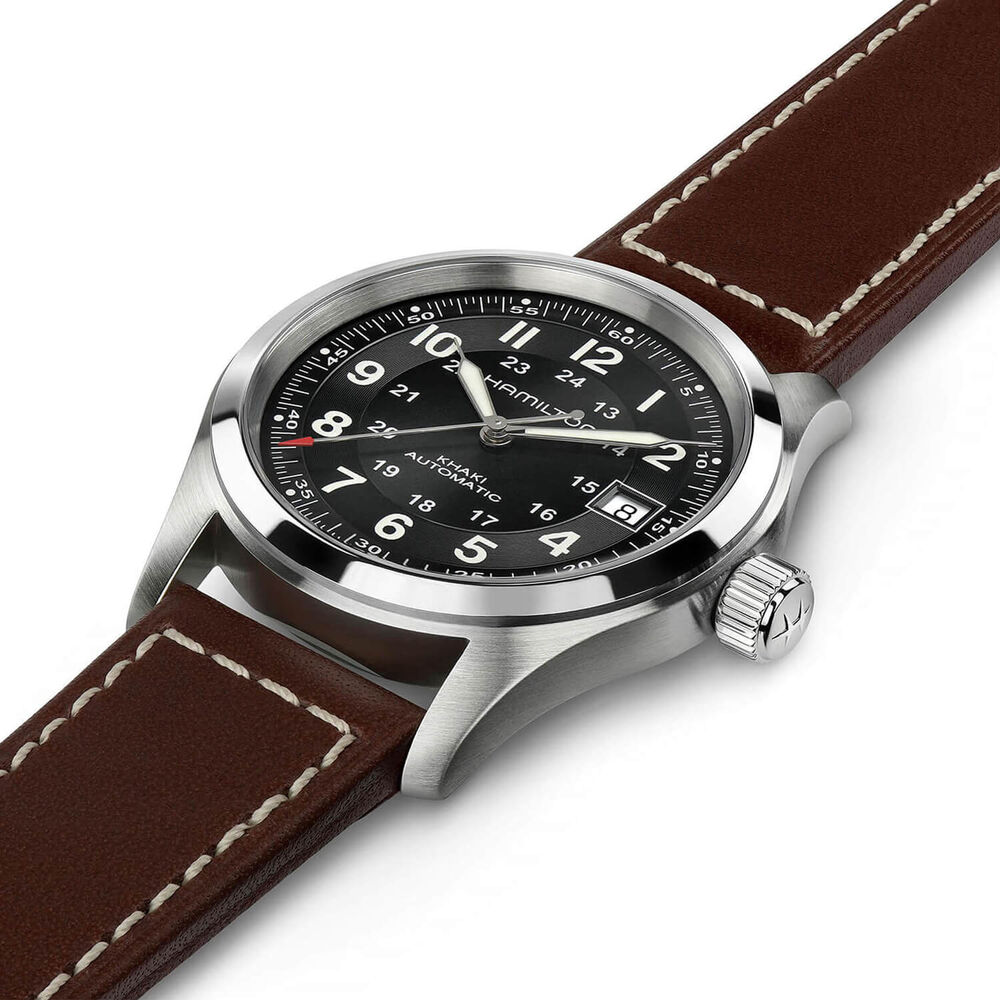 Hamilton Khaki Field 38mm Black Dial Brown Leather Strap image number 1