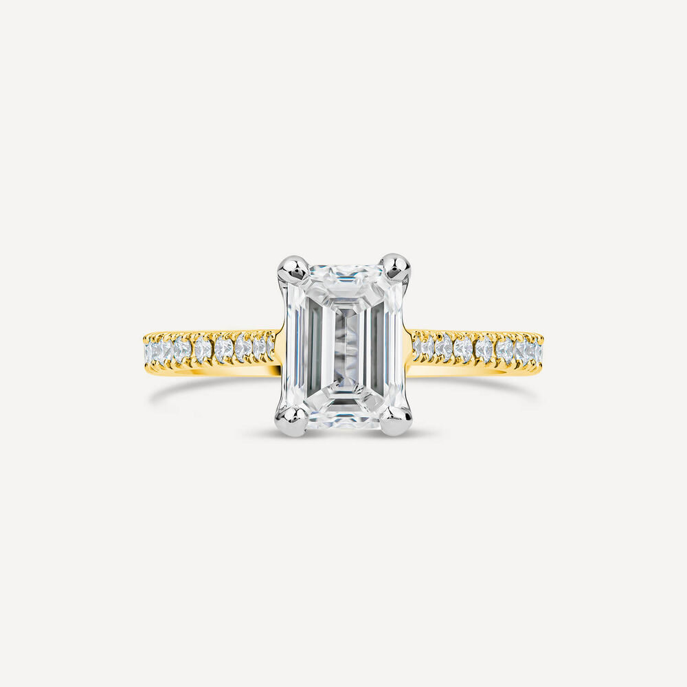 Born 18ct Yellow Gold Lab Grown 1.70ct Emerald Cut & Diamond Sides Ring