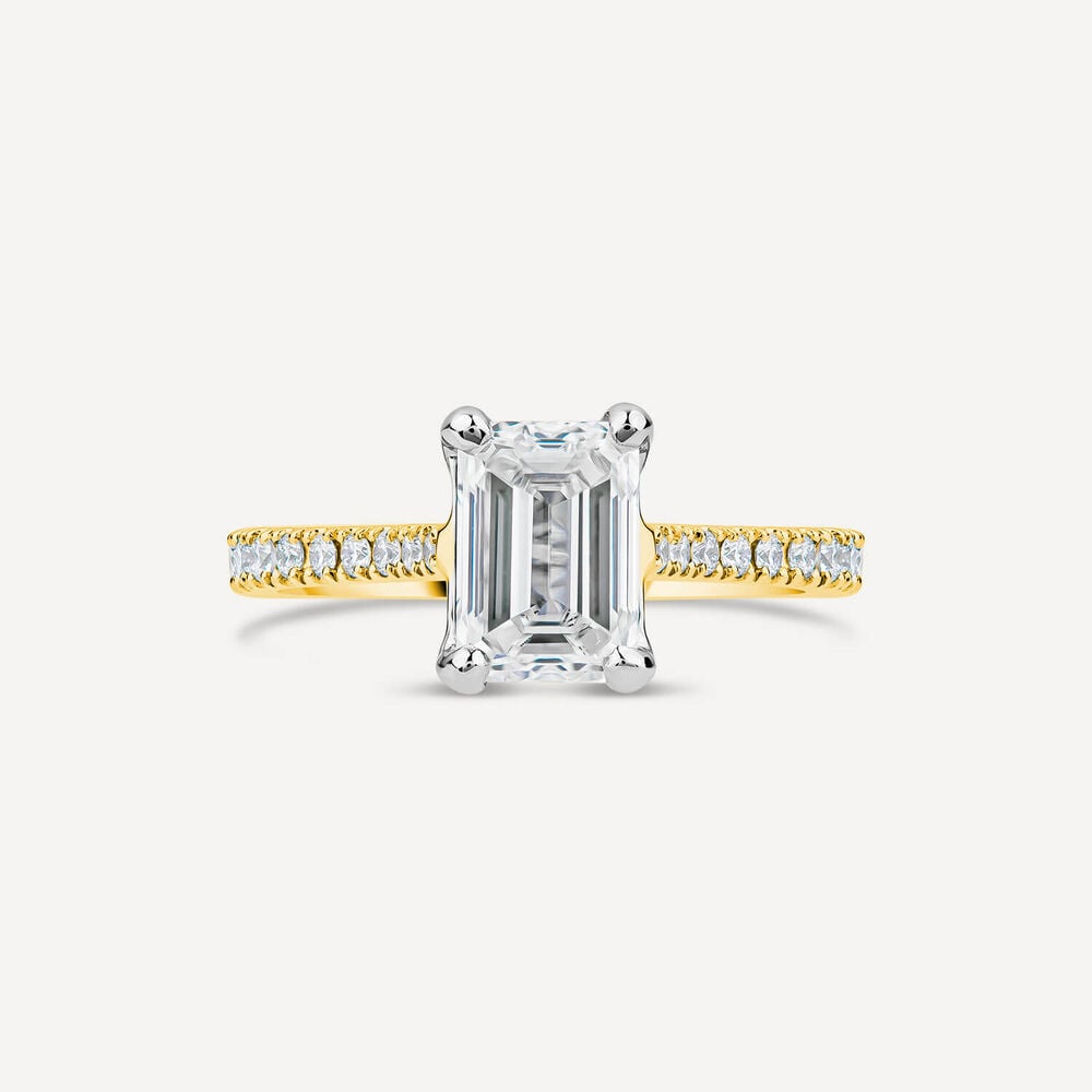 Born 18ct Yellow Gold Lab Grown 1.70ct Emerald Cut & Diamond Sides Ring image number 1